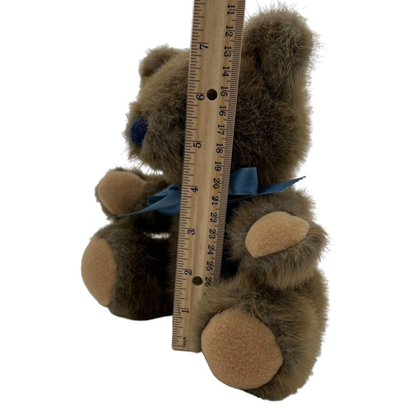 Dakin Vintage Brown Teddy Bear 1988 Plush Stuffed Animal Jointed Blue Bow Clean - Picture 13 of 13